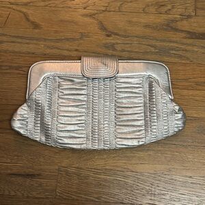 Silver Ruched Clutch with Decorative Clasp